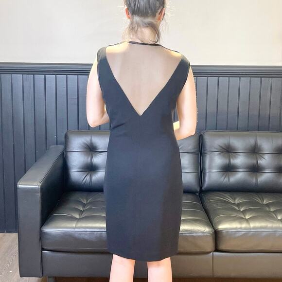 90s VINTAGE Black Sheer Mesh Panel Cutout Sleeveless Sheath Dress - Picture 3 of 7